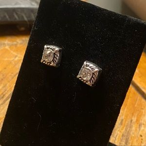 BOGO Square Silver and Rhinestone Earrings